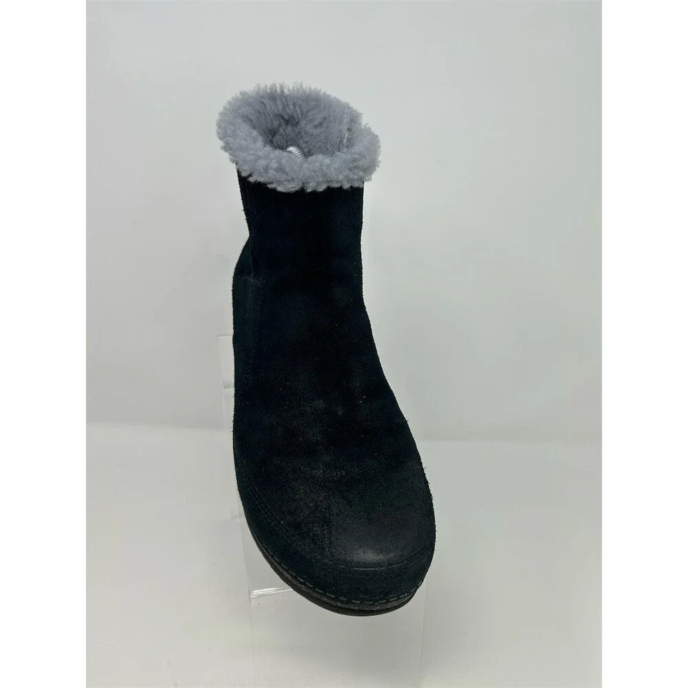 Dansko Mitzy Bootie Womens Black Ankle Side Zip Faux Fur Lined Wedge Size 39